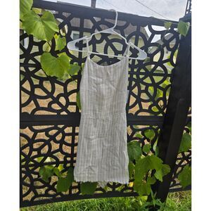 Buckle Linen Blend Stripe Open Back Sleeveless Romper Small NWT